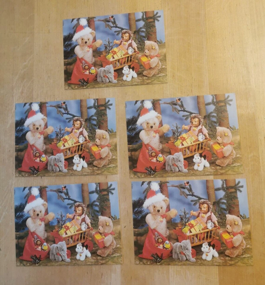 Steiff Postkarten, Weihnachten Teddybär Mecki Tiere (Stk. 5) - Bild 1 von 1
