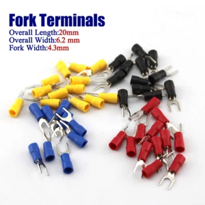 6.2x20mm Y/U Fork Terminals Insulated Crimp Lugs for Electronics Lab Connectors - Picture 1 of 5