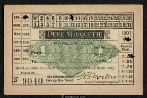 RN-X5a Detroit, Michigan. Pere Marquette Railroad Co. parlor car ticket, 1901-02 - Picture 1 of 1