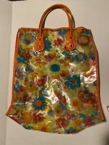 Vintage 70's Vinyl Tote Bag *CLEAR FLORAL* Purse Flower Power MCM Hippy Boho - Picture 1 of 11