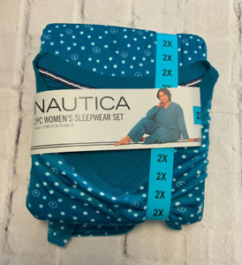 Nautica 2-Piece Long Sleeve Pajama Set, Women's Size 2X, Blue NEW