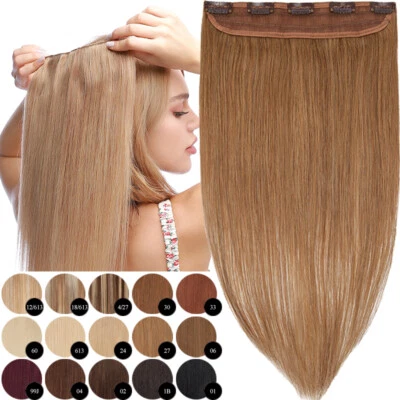 Clip In 100% Real Human Hair Extensions One Piece 3/4 Full Head Straight/Wave UK - Image 1 of 4