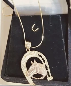 NWOT Real Stamped 10 KT 2- Tone Real Gold Horse Shoe Necklace Large Size - Picture 1 of 6