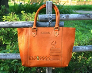 Snoopy genuine leather tote bag "WALKER" From Japan Expedited Ship - Picture 1 of 9