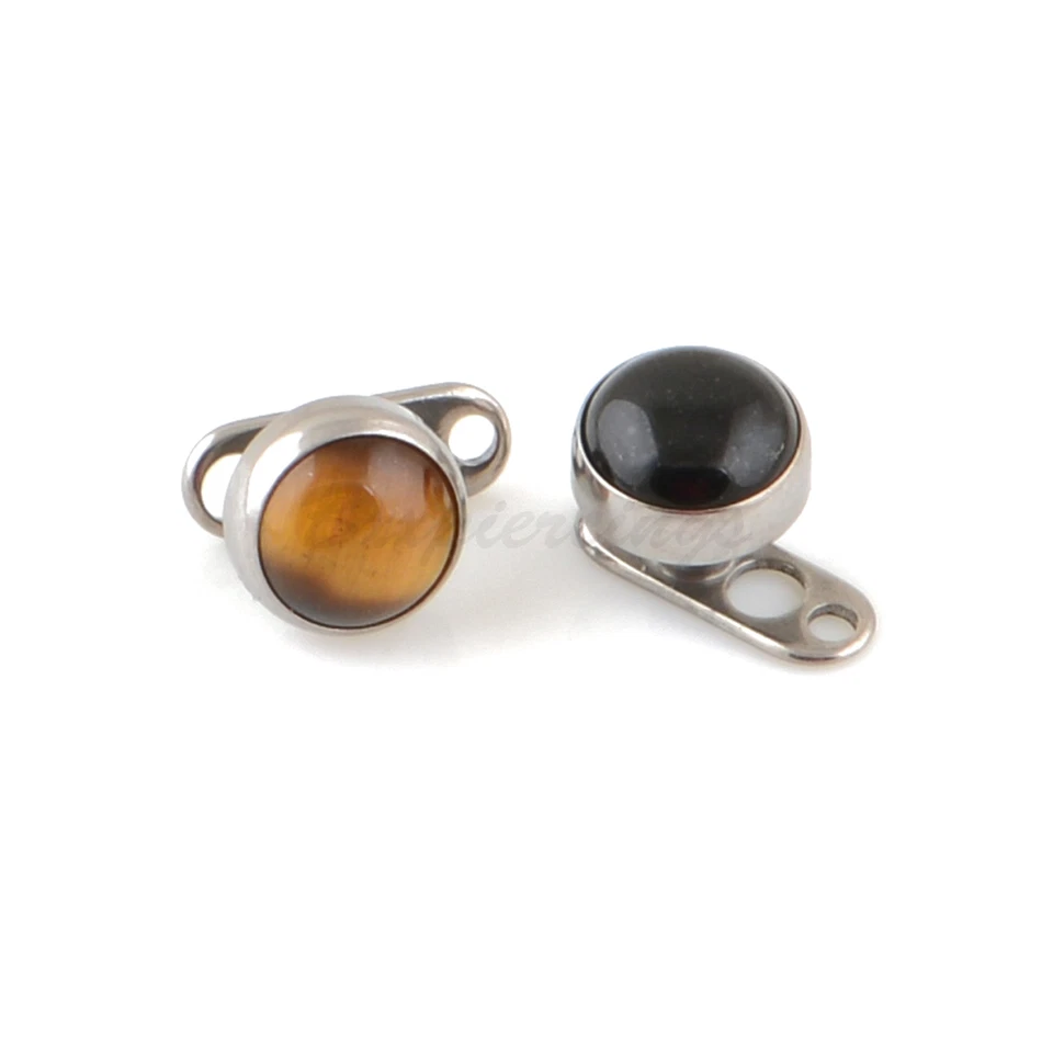 14G G23 Titanium Tiger's Eye or Black Onyx Natural 5mm Stone Dermal Anchor - Image 1 of 1