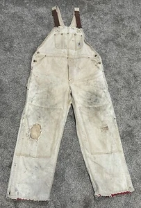 VTG 90s Carhartt Bib Overalls Brown Canvas Double Knee Quilted Distressed 42X30 - Picture 1 of 21