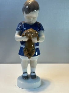 Bing & Grondahl B&G Boy Holding Puppy Figurine 6.75" #1747 Denmark Vintage - Picture 1 of 6