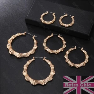 BAMBOO HOOPS set GOLD/SILVER TONE 3 pack EARRINGS texture joint metal ROUND HOOP - Picture 1 of 11