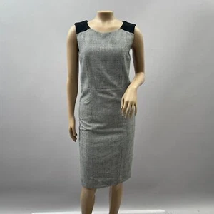 Trenery Dress Women 4 Black Houndstooth Plaid European Wool Sheath Midi Office - Picture 1 of 10