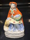 Antique 19th C Staffordshire Figure Little Red Riding Hood & Wolf 5 1/4” Tall