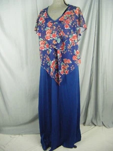 QUEEN'S ROW Vtg 70s Multi Floral Cape w/Navy Layer Knit Dress-Bust 42/M - Picture 1 of 9