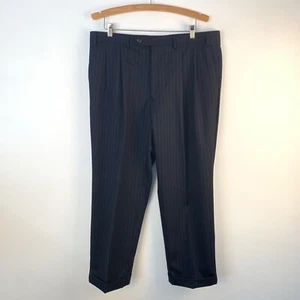 Chaps Mens Wool Pleated Pinstripe Zip Up Dress Pants Navy Size 38 x 29 - Picture 1 of 8