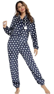 ORSHOY Fleece Hooded, All In One, Polka Dot,jumpsuit ,pyjamas Women’s Up RRP 31.99