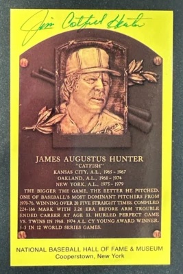 Jim Catfish Hunter Autographed MLB Hall Of Fame Postcard Yankees A's BAS - Image 1 of 3