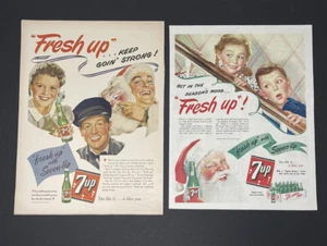 7-Up Fresh Soda Big Print Anuncio 2 x LOTE 1943-44 Bonos Navidad Santa Segunda Guerra Mundial Era De Colección - Imagen 1 de 3