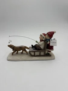 Melrose Kinder auf einem Schlitten gezogen von einem Hund 9” x 5,75” Figur - Bild 1 von 5