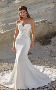 Eddy K Dreams Aura Fit-N-Flare Krepp Trägerlos Brautkleid Kleid DR2202 - Ivory - Bild 1 von 8