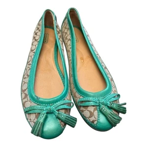 Coach Sophia Signature Canvas & Leder Ballerinas grün Quastenbesatz Größe 8,5 - Bild 1 von 15