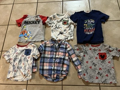 Disney Lot of 4 Boys Size 4/4T Short Sleeve Shirts Mickey Dinosaur School Plaid - Image 1 of 4