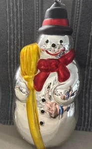 Department 56 Christmas Ornament Mercury Glass Snowman 8” Decor Silver Red VTG - Picture 1 of 5