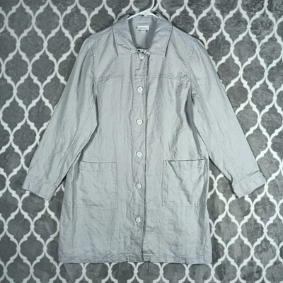J Jill Love Linen Jacket Womens Medium Gray Longline Button Front Pockets Duster - Image 1 of 4