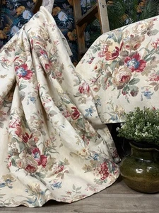Vintage LAURA ASHLEY Fairthorne Linen Curtains 57” D 107” W Each Floral Country - Picture 1 of 20
