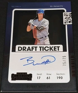 RC AUTO #75/75 BOBBY WITT JR ROOKIE DRAFT TICKET ⚡SSP RED 2021 Panini Contenders - Picture 1 of 8