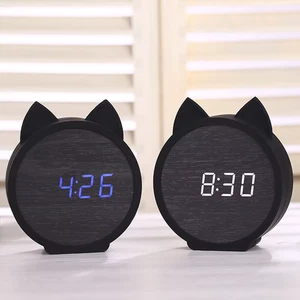 li & tai LED Wooden Alarm Clock Cute Cat Silicone Voice Control USB / Battery Op - Picture 1 of 10
