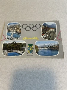 Vintage 1968 Grenoble France Postcard Winter Olympics City Views Olympic Rings - Picture 1 of 3