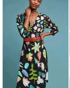 Anthropology Bl^nk Colario Wickelkleid Midi 3/4 Ärmel Gr. S bunte Blätter  - Bild 1 von 10