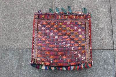 Bolso Kilim Oriental Tradicional Hecho A Mano De Lana Roja Naranja 56x56cm - Image 1 of 4