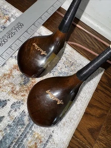 Spalding Tournament Model Par Flite 331 Persimmon 2 & 3 Wood Leather Grips WOW! - Picture 1 of 15