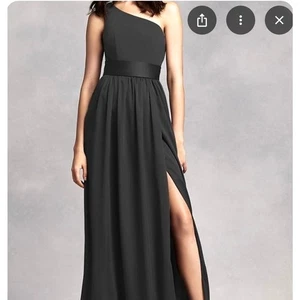 White by Vera Wang Gown 10 Black One Shoulder Slit Satin Bridesmaid Dress - Picture 1 of 9