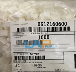 1000PCS/BAG NEW FOR Connector 51216-0600 512160600 shell pitch 2.0mm 6pin - Picture 1 of 2