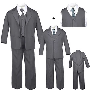 Baby Toddler Teen Boys Formal Dark Grey Tuxedo Suit or Add Extra Style Tie S-20 - Picture 1 of 17