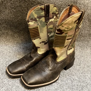 Ariat Boots 14 D Patriot Western stivali pelle marrone punta quadrata mimetica bandiera USA - Foto 1 di 13