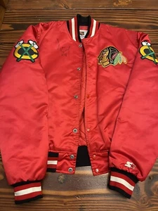 VTG Starter Mens Chicago Blackhawks Satin Jacket Sz L Signed By Denis Savard - Picture 1 of 8