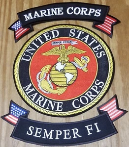 US MARINE CORPS "SEMPER FI" 10 inch Back Patch with Upper and Lower Rockers. - Picture 1 of 2