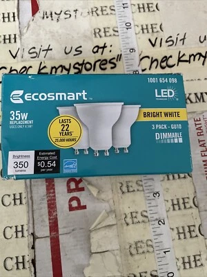 NEW Ecosmart 35W Bright White MR16 GU10 Dimmable LED Flat Light Bulb 3-Pack - Image 1 of 4