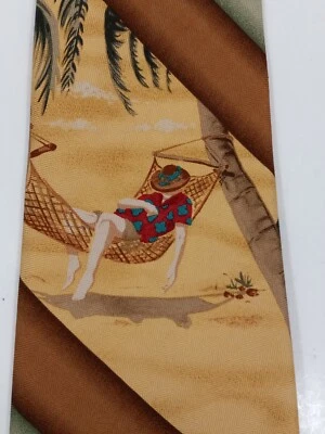 Tommy Bahama Hombre Corbata Guy Dormido en Hamaca Palmeras Seda Marrón Rayas Foto 1 de 3