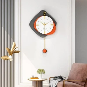 Modernist Dimensional Pendulum Wall Clock Pop Art Gray Orange Mid Century Style - Picture 1 of 8