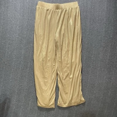 New York & Co Pantalones Largos Grandes Pierna Ancha Dorado Brillante Forrados Spandex Elegante Brillo Foto 1 de 4