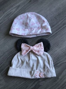 Disney Baby Girl 2 Soft Cotton Caps One Size Newborn to 6 Months - Picture 1 of 7