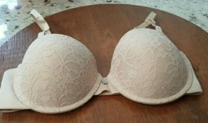 NEW JOE BOXER WOMEN'S BEIGE LACE PADDED PLUNGE  BRA SIZE 34 C MINT COND - Picture 1 of 5