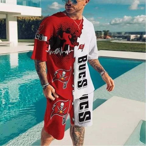 Tampa Bay Buccaneers 2 Piece Set Football Tracksuit Summer T Shirts Beach Shorts Cover