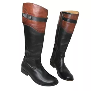 Frye Molly Button Two Tone Leather Zip Tall Riding Boots Womens 8B Equestrian - Picture 1 of 14