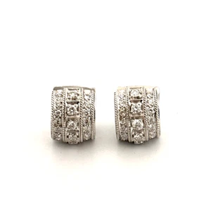 18K White Gold Diamond Huggie Earrings - Picture 1 of 10