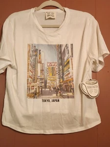 NWT French Pastry Women's Junior L Crop Tee T-shirt "Tokyo, Japan" - Picture 1 of 5