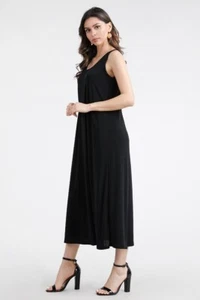 Travel Knit Dress, long A-Line Tank, Stretchy NO-IRON poly/span. Black 700 - Picture 1 of 2