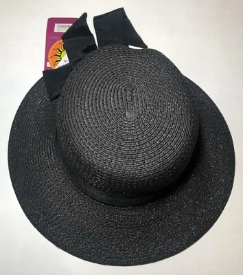 Angela & William Beach Church Packable Cloche Black Bow Paper Women's Hat SPF50 - Image 1 of 4